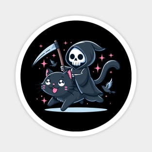 Grim Reaper Riding Black Cat Magnet